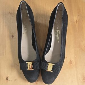 Salvatore Ferragamo Black Heels with Gold Accent